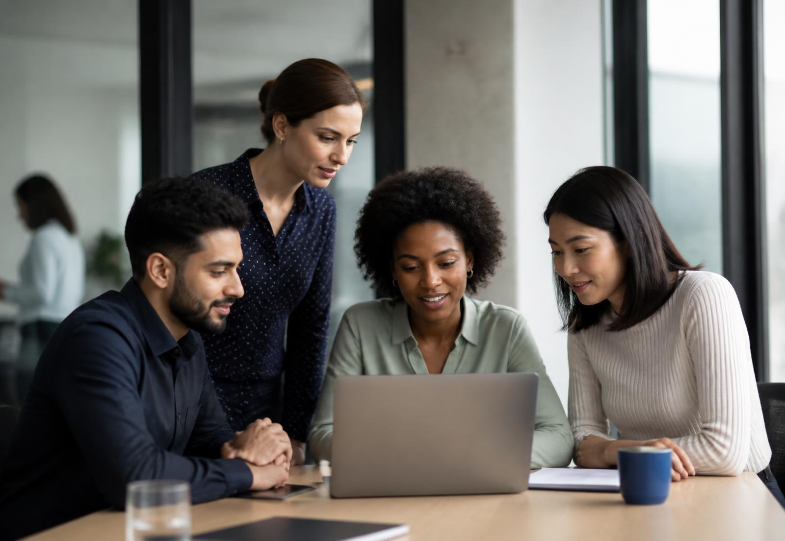 Staffing agency team reviewing recruitment advertising performance